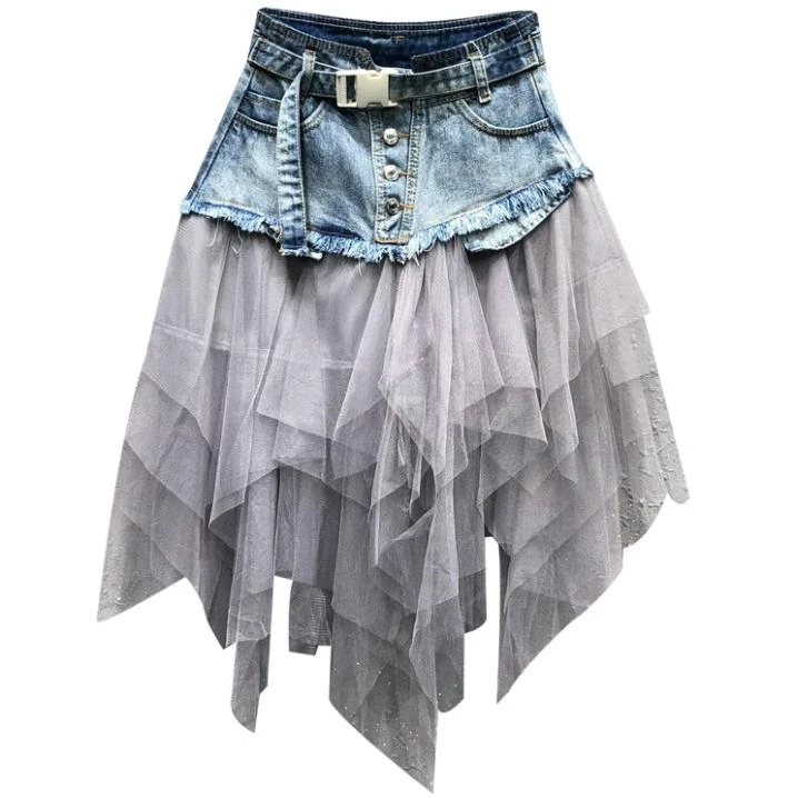 mesh denim skirt