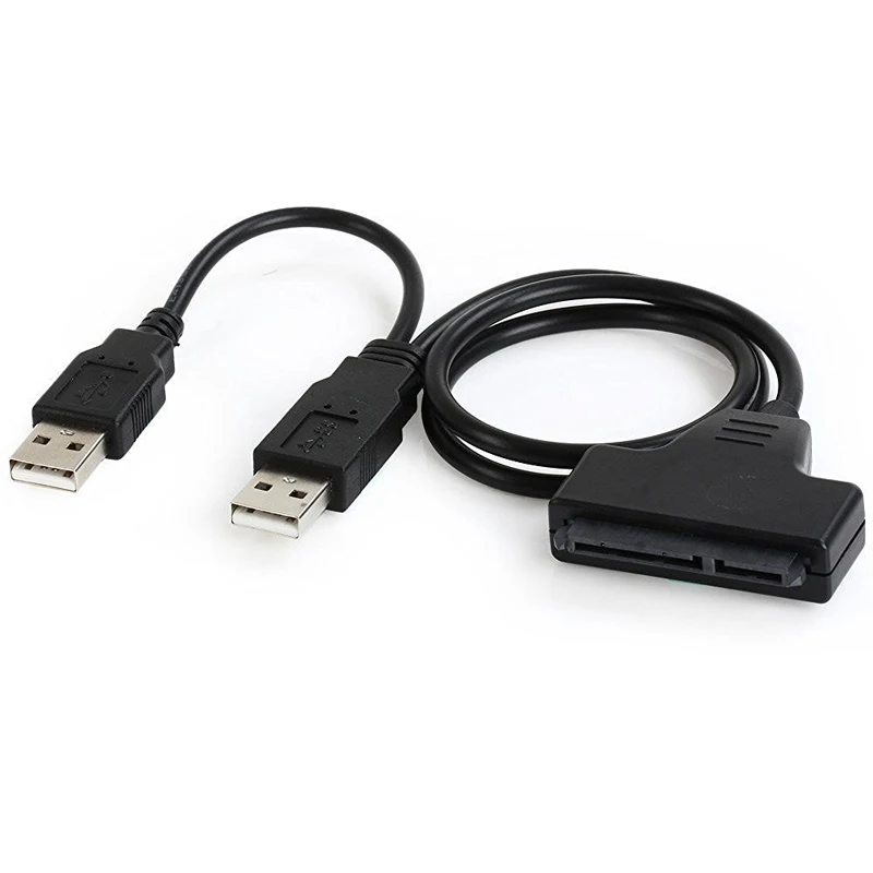 

Dual USB 2.0 to 2.5inch 7+15Pin SATA Male Data and Power Cable Adapter For 2.5" HDD SSD #94621