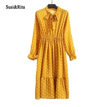 Susi & Rita Floral Impressão Mulheres Vestido de Verão 2018 Manga Comprida Chiffon Casual Vestidos Vestidos Robe Femme Vestido Boho Vintage