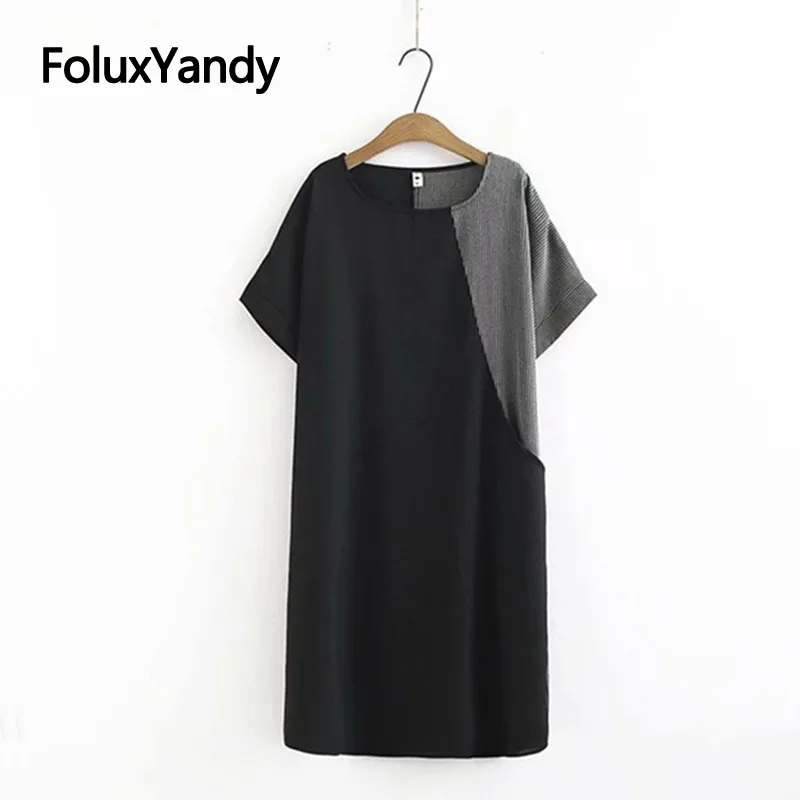 

Patchwork Striped Casual Dress New 2019 Plus Size XXXL 4XL O-neck Mid-Calf Short Sleeve Summer Dress Vestidos KKFY3512