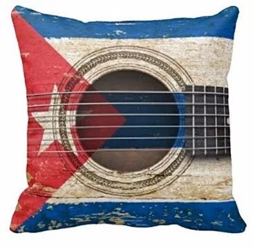 

New Arrival Joy City Old Acoustic Guitar With Cuban Flag Vintage Style Two Sides Square Zippered Luxury Printing Pillowcases