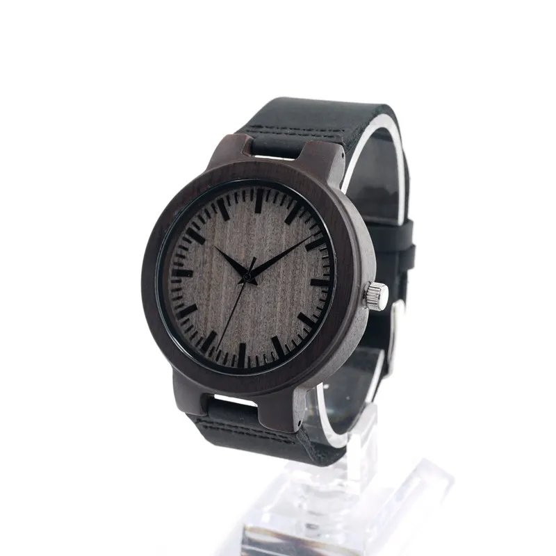 BOBO BIRD V-C22 Mens Quartz Watches Handmade Wooden Wristwatch With Black Leather Strap in Gift Box Horloges Mannen
