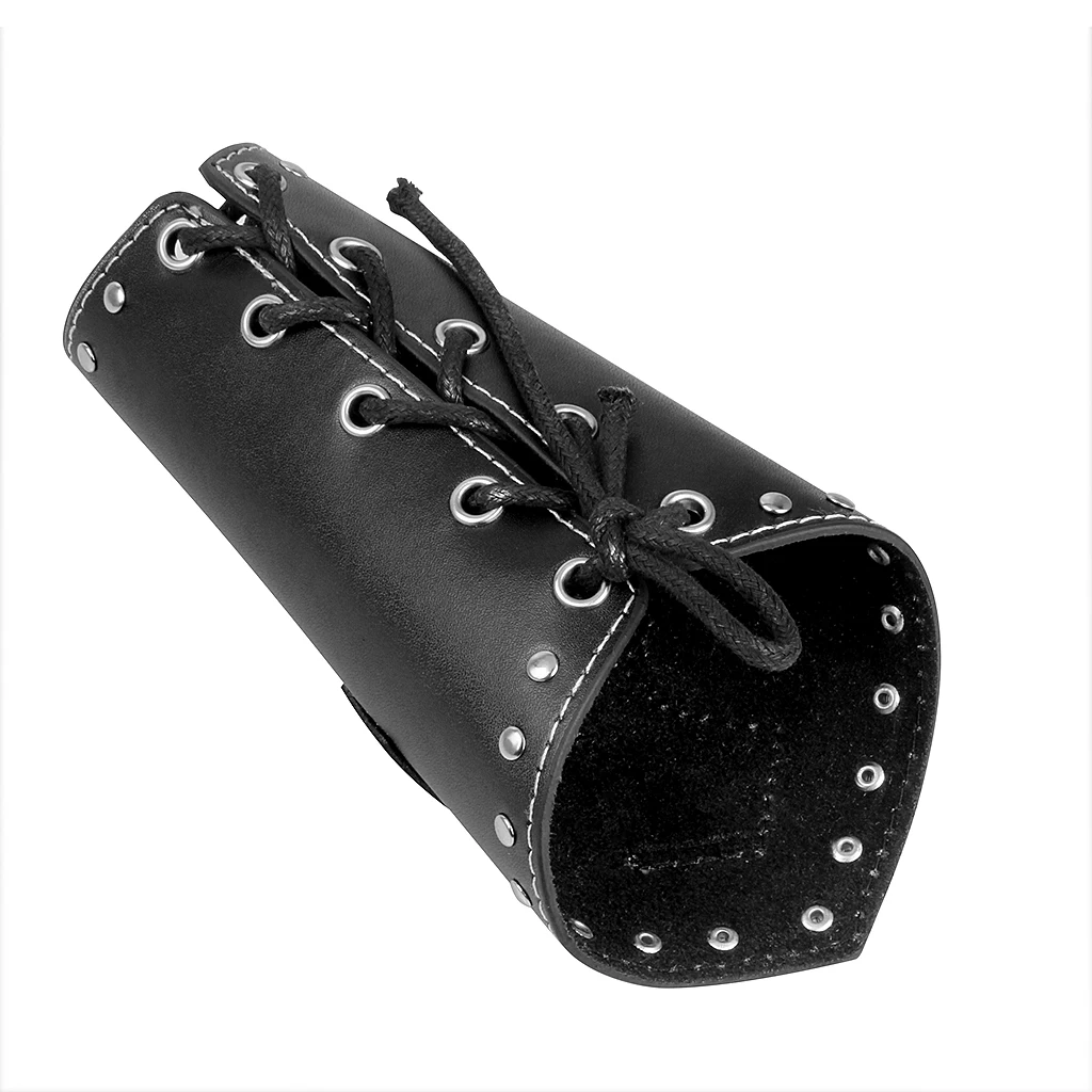 2Pieces Unisex PU Leather Gauntlet Style Wristband Wide Bracer Arm Cuff Bangle with Cross Charms Ethnic Charms - Black