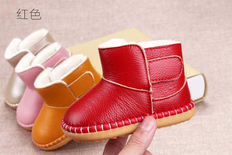 Botas de Neve Sola da Criança Anos de Idade Sapatos de Bebê de Couro Inverno Crianças Macio Vaca Músculo Sapatos 0-1-2-3 Genuíno 10 Cheap Primeiros caminhantes
