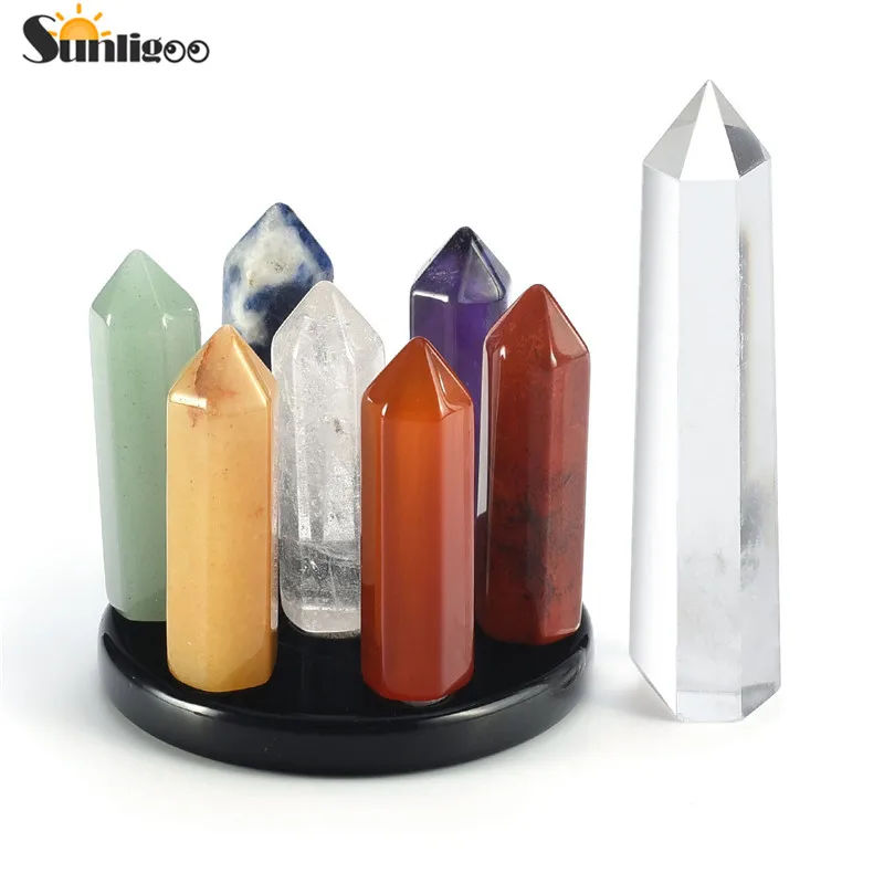 Sunligoo 7 Chakra Star Group Healing Crystal Quartz Hexagonal Point