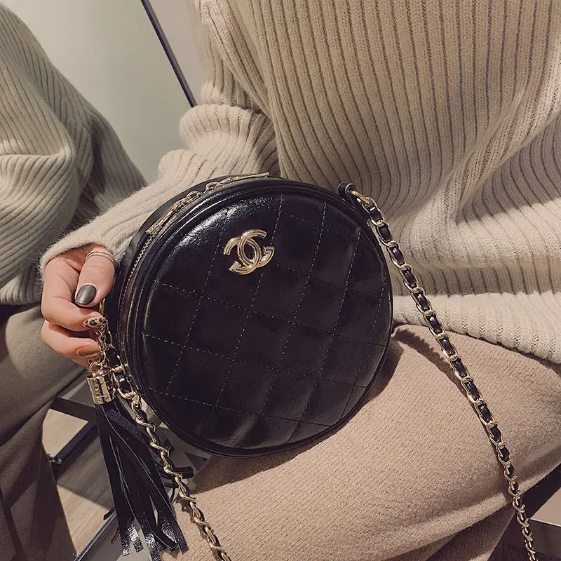 

Youbroer New Women's Handbag Chain Mini Bag Single Shoulder Crossbody Bags Round bag Circular Diamond Lattice