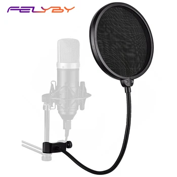 

FELYBY Microphone Pop Filter For BM800 and Any Other Microphone Dual Layered Wind Pop Screen With Flexible 360° Gooseneck Clip