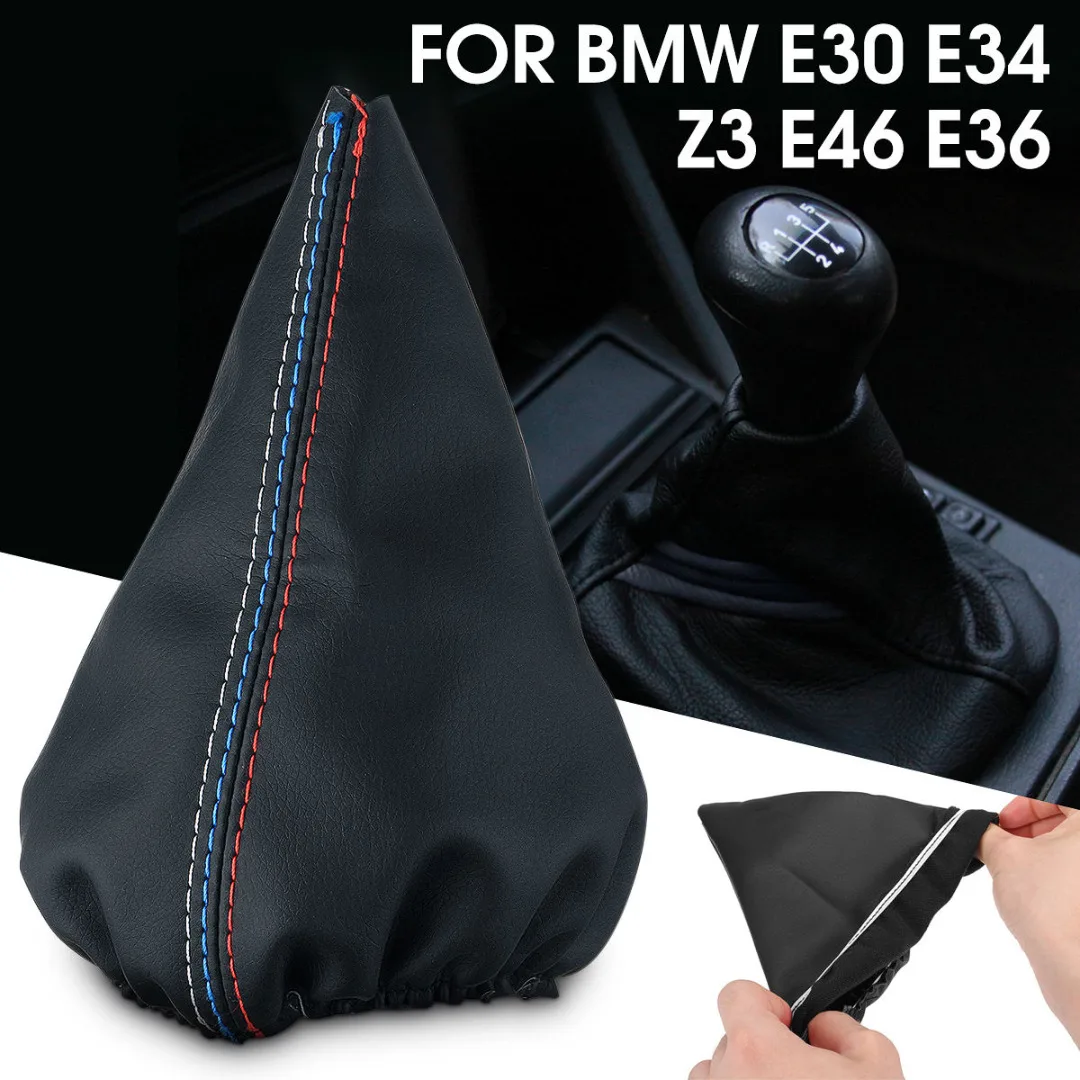 Black PU Leather Gear Shift Knob Shifter Boot Cover For  E30 E34 E36 E46 Z3