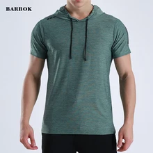 BARBOK, летние мужские футболки для бега, быстросохнущая футболка с капюшоном, топы, футболки, спортивные мужские футболки для фитнеса, тренажерного зала