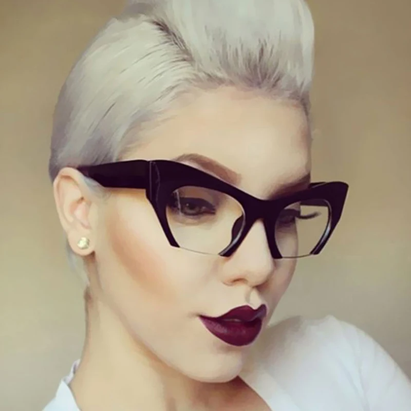 

Small Half Frame Glasses Women Brand Designer Optical Fashion Leopard Eyewear Cat Eye Ladies W15