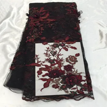 

Bridal Fabric 2018 African Lace Fabric Pearl High Quality 3D Flower Embroidery Nigerian Lace Fabrics For Wedding Dress H56-1