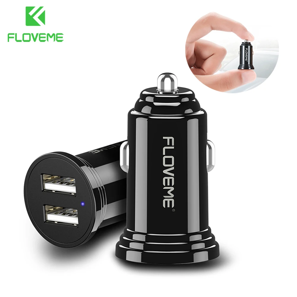 Kopen FLOVEME Autolader Voor Telefoon Mini Dual USB Auto Oplader 2.4A Fast Charger Voor iPhone 7 8 X Xs xiaomi Universele Auto Telefoon Oplader