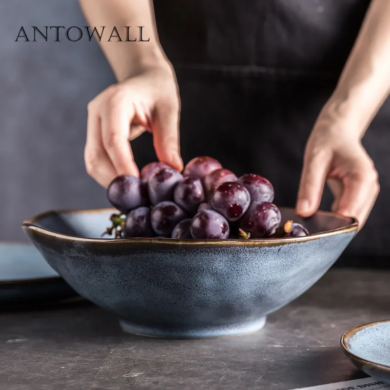 ANTOWALL в скандинавском стиле серая керамическая миска для супа с лапшей быстрого приготовления, миска для десерта, фруктового салата, фарфоровая посуда