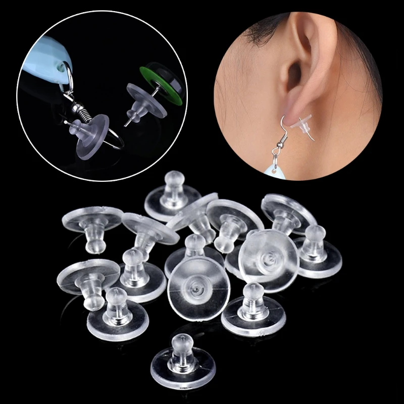 FYSL 100 Pieces Clear Plastic Earring Backs Rubber Earring Safety Backs Stoppers for Womens DIY Jewelry Supplies