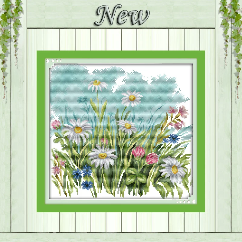 

The wild flowers Daisy scenery Painting Counted Print on canvas DMC 14CT 11CT chinese Cross Stitch Needlework Kits Embroider Set