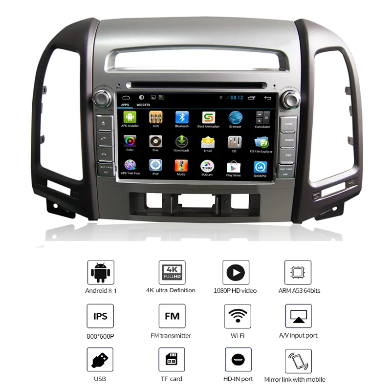 Excellent YAZH 2 Din Auto Radio For Hyundai Santa Fe 2010 2011 2012 1080*600 GPS Navigation Android System CAR DVD GPS Deckless head unit 1