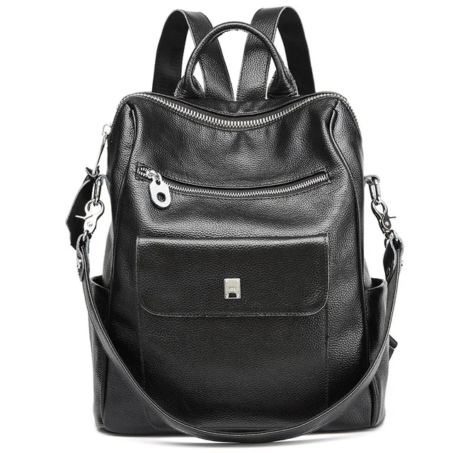 

QINRANGUIO 100% Cow Leather Women Backpack School Genuine Leather Backpack Women Black Backpack School Bags for Teenage Girls