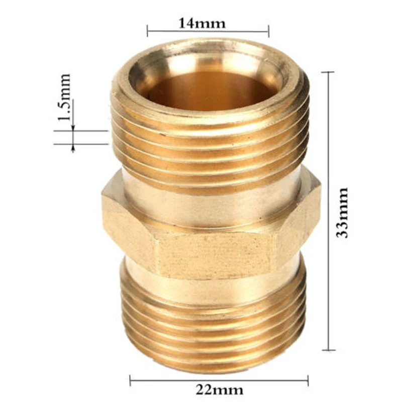 Pressure Washer Brass 22mm Male to 14mm Male Joining Connection Adaptor