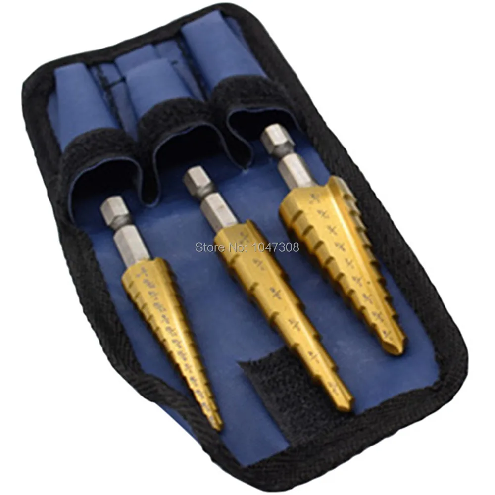 

3pcs Large HSS Step Cone Drill Titanium Bit Set Hole Metal Cutter Step Drill Bit 3/16"-1/2" 1/4"-3/4" 1/8"-1/2" with Case Pouch