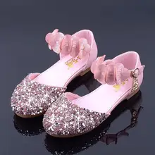Блестящие детские мягкие туфли на высоком каблуке с цветочным рисунком для девочек; новая модная обувь для девочек; кожаные туфли принцессы со стразами для девочек; A339