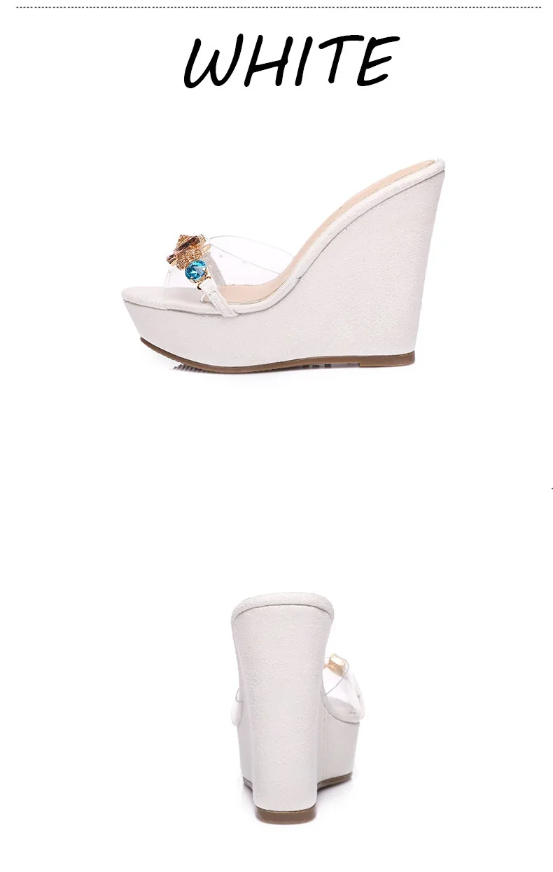 21_New 2018 Wedges Slippers Female Summer Fashion High-heeled Platform Rhinestones Small Size Shoes Pink White Black