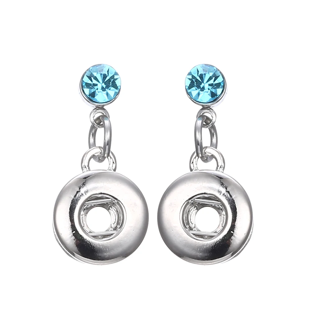 5 Colors 12MM Snap Earrings Rhinestone Stud Silver Snap Earrings Dangle