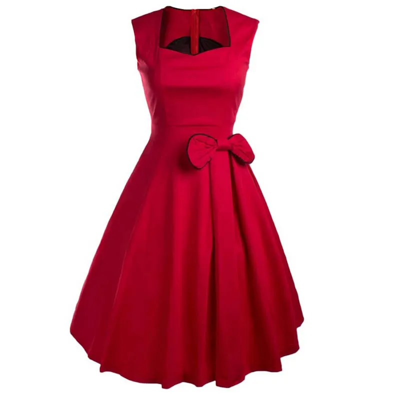 Buy Cheap Vestidos Women Summer Dress Vintage Retro Party Robe Rockabilly 50s Classic Pleated Bow Dresses New Womens Clothing