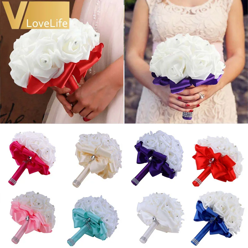 Wedding Bouquet Holder Bridesmaid Artificial Flower Roses Bridal Posy