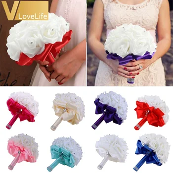

Wedding Bouquet Holder Bridesmaid Artificial Flower Roses Bridal Posy Handmade Decoration Favor Free Shipping Top Quality