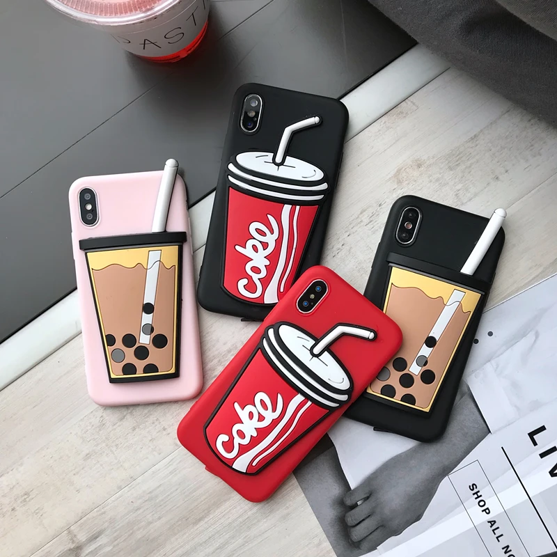 

3D Cute cartoon coffee milk tea pink silicone phone case for iphone X XR XS MAX 6S 7 8 plus for samsung S8 S9 S10 Note8 9