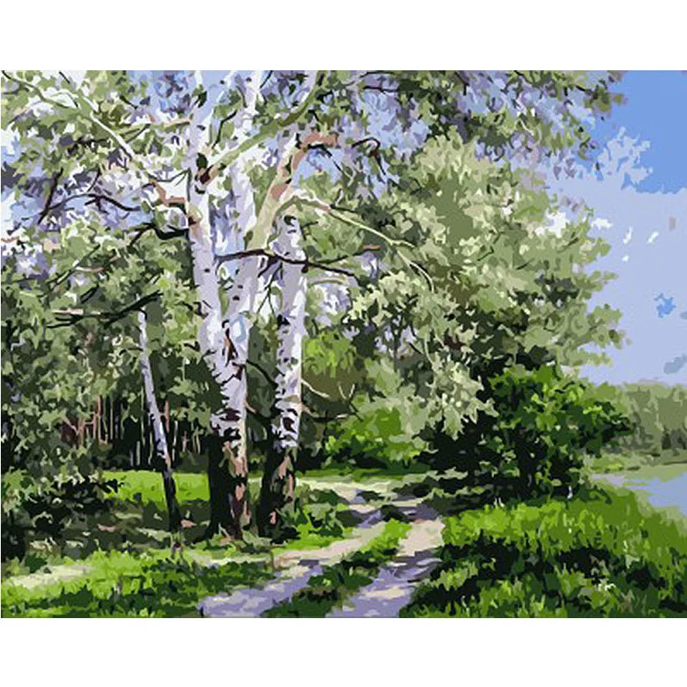 

DIY PBN Arcylic Painting Stream Forest Pictures By Numbers On Canvas Framed Wall Pictures Art For Living Room Home Decoration
