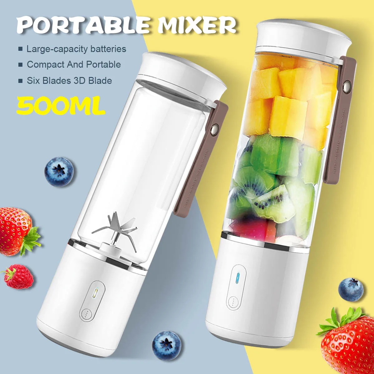  AUGIENB 500ml Electric Fruit Juicer Glass Mini Portable Handheld Smoothie Maker Blenders Mixer USB 