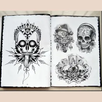 

76 Pages Hot Sale A4 Sketch Selected Skull Tattoo Books Design Flash Book Tattoo Art Supplies for Cool Men Women
