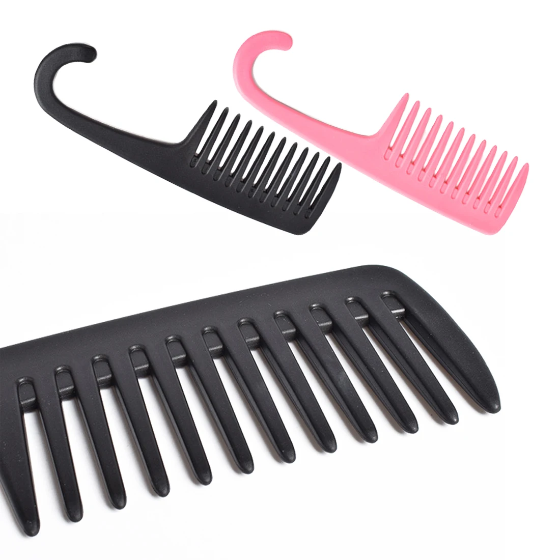 Large Curved Hook Handle Wide Tooth Flat Combs Detangling Reduce Hair