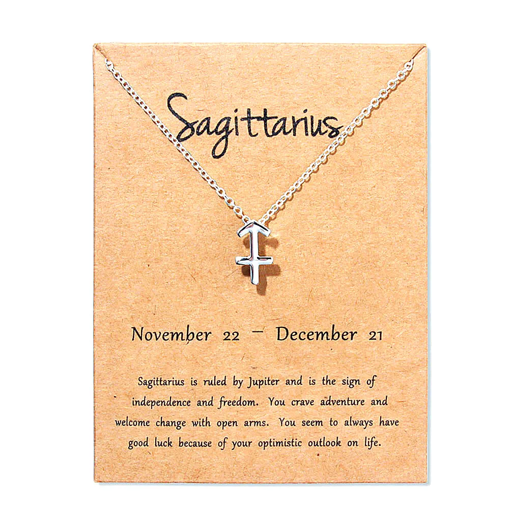 12 Constellations Sagittarius White Gold Necklace For Woman Man 3D Constellation Graphics Fshion Jewelry Chain Cute Gift | Украшения и
