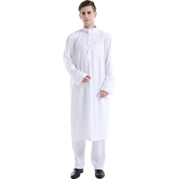 

2 Piece Muslim Mens Saudi Thobe Robe Arabic Kaftan Dress Long Sleeve Muslim Islamic Kaftan Thobe Clothing Saudi Arab Robe 2019