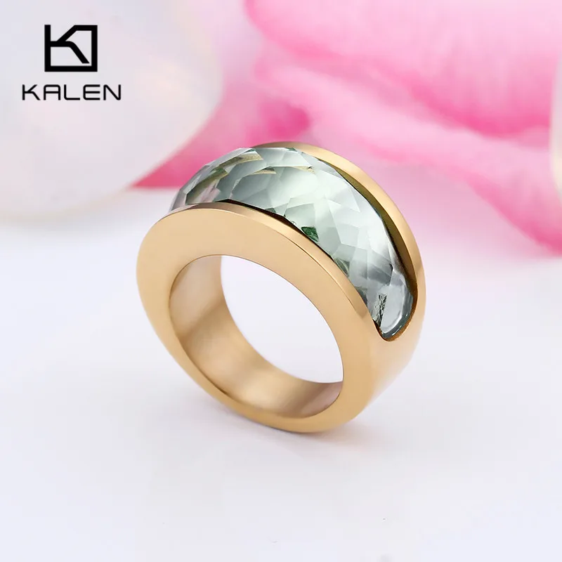 KALEN, новинка, богемное, болгарийское золото, кольца из нержавеющей стали для женщин, размер 6-9, кольца с цветным камнем для девушек, женские, вечерние, ювелирные изделия, подарки - Цвет основного камня: KR48833-K