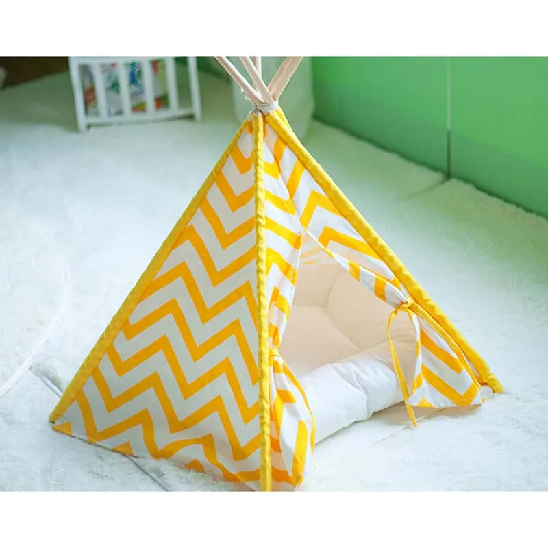 Yellow Stripe Pet Teepee Indian pet play Tents with white