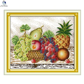 

JoySunday cross stitch kits needlework set Fruit 5 Grape Pear Pineapple 14CT11CT cotton painting gift art factory wholesale Deal