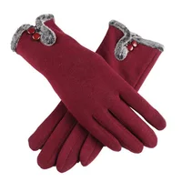 New Female Autumn Winter Non-Inverted Velvet Cashmere Full Finger Warm Lace Gloves Women Cotton Touch Screen Gloves G82
