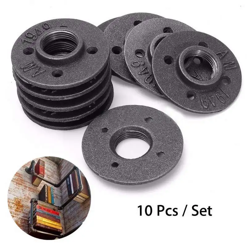 10pcs 1'' Iron Pipe Fittings Threaded Floor Flange Wall Mounted Base