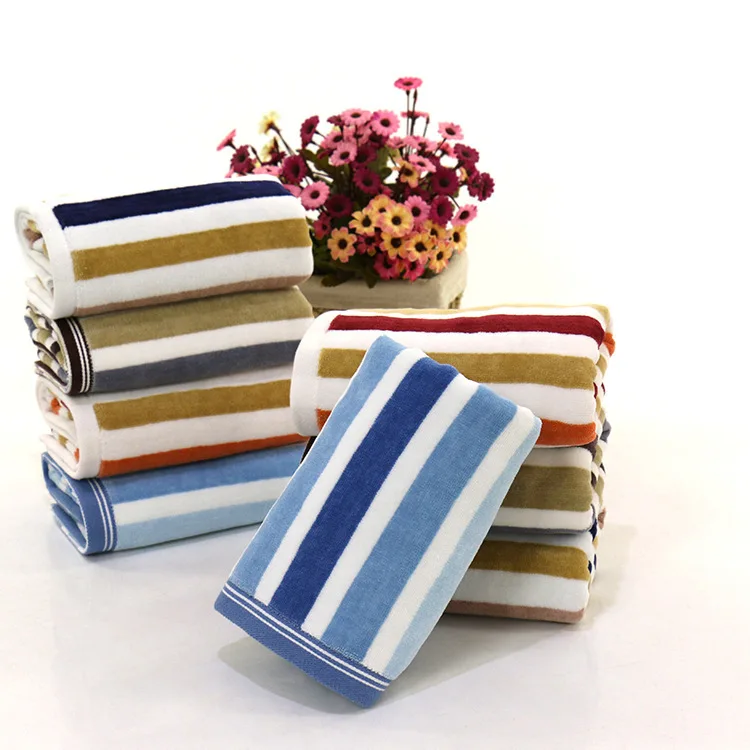 35x75cm Color Strip Thick Cotton Absorbent Washcloth Home Daily Necessities Grooming Face Towel Gym Sports Yoga Bath Towel