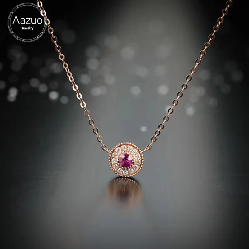

Aazuo Real 18K Rose Gold Real Diamond IJ SI 0.045ct Natural Ruby Round Free Pendent Necklace gifted for Women Birthday Au750