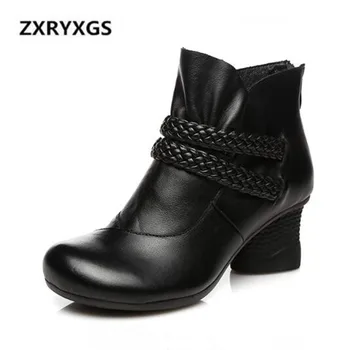 

New Spring Handmade Top Cowhide Leather Shoes Woman Boots Comfort Soft Elegant Ankle Boots Non-slip Fashion Boots Women Shoes