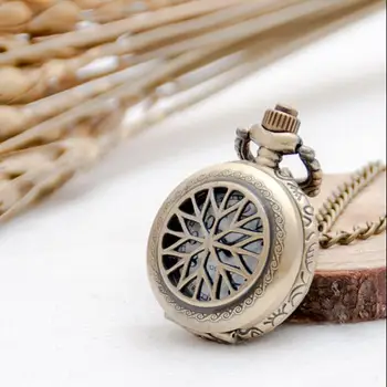 

Vintage Fashion quartz wheels carving pattern Hollow out pendant Necklace pocket watches send box