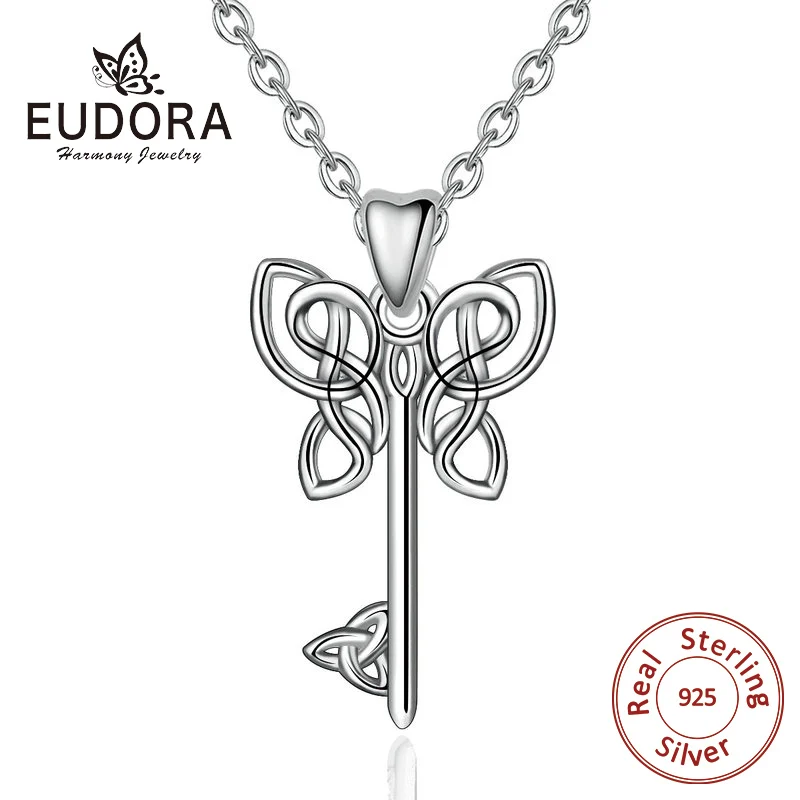 

EUDORA 100% 925 Sterling Silver Butterfly Key of Heart Lock Pendant Necklace For Women Girlfriend Wife Fashion Jewelry Gift D399