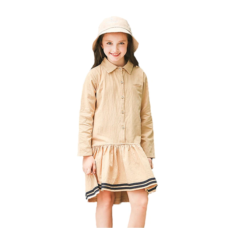 2017 Children Kids Dress Autumn Long Sleeve Cotton Linen Loose Big