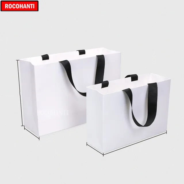 20X Egyedi Nyomtatott Logó Kraft Fehér Papír Táska Ajándék Bevásárló Táskák Kötélfogantyúval Ruhák Csomagolása Kisvállalkozások - Image 5