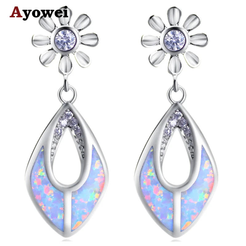 

Ayowei Retail and wholesale for women white crystal White Fire Opal Silver Stamped Drop Earring Fashion Jewelry OE712A