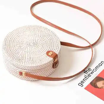 

BEAU-Summer Woven Straw Bag Rattan Brown Black White Bohemia Beach Bag Handmade Circle Messenger Bag Star Bags(White)